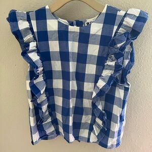 Anthropology white and blue buffalo check top